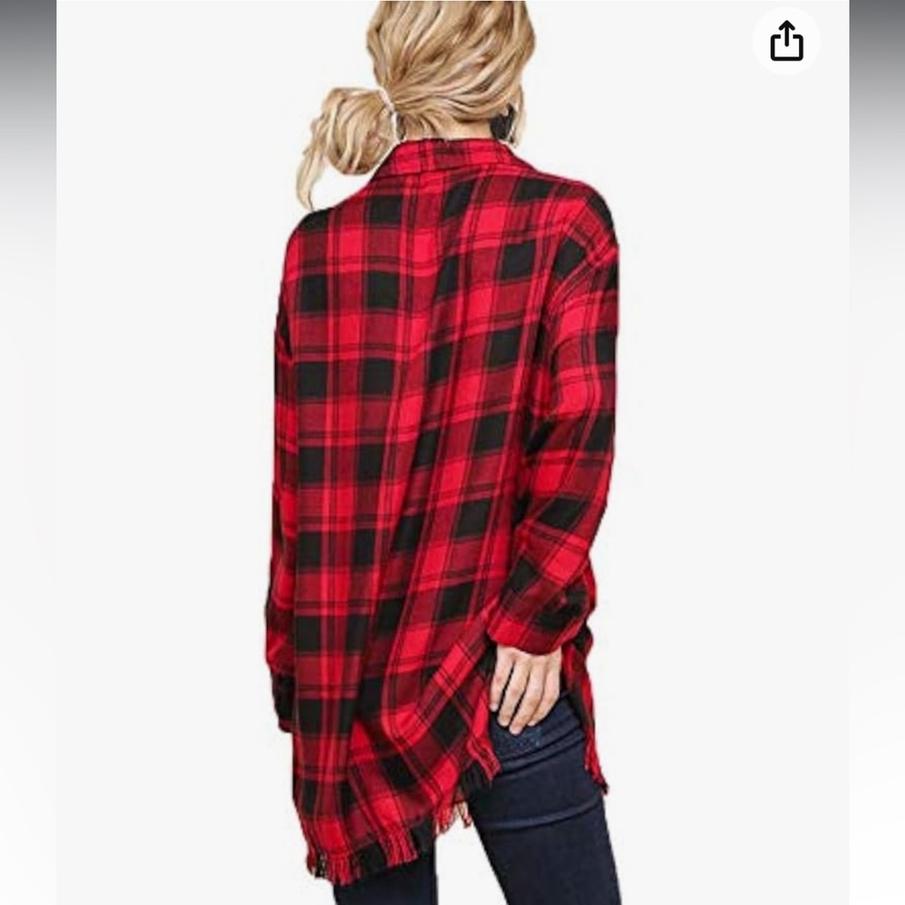 Umgee red buffalo plaid tunic top - Picture 14 of 15